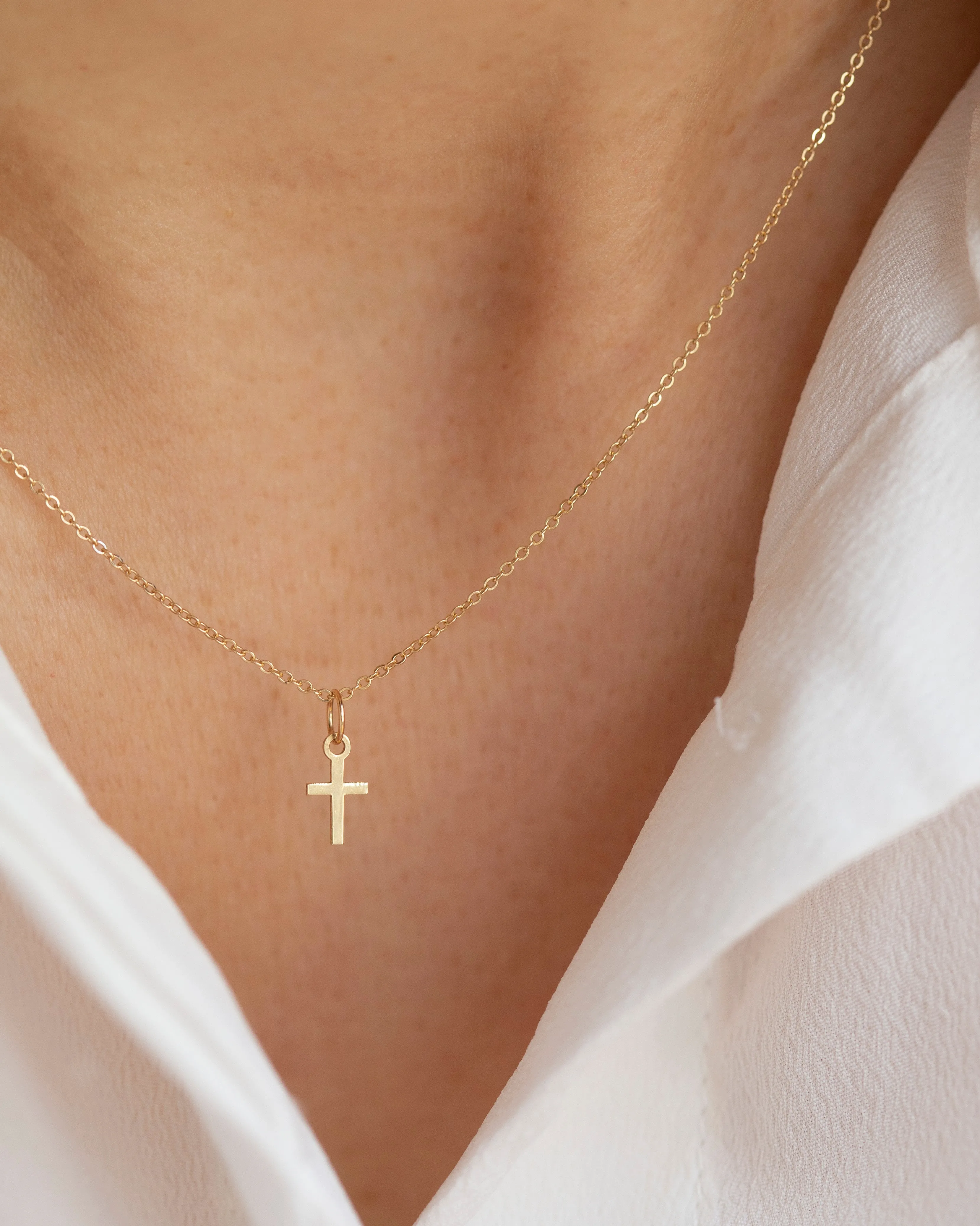 14k Gold Dainty Cross Charm Necklace