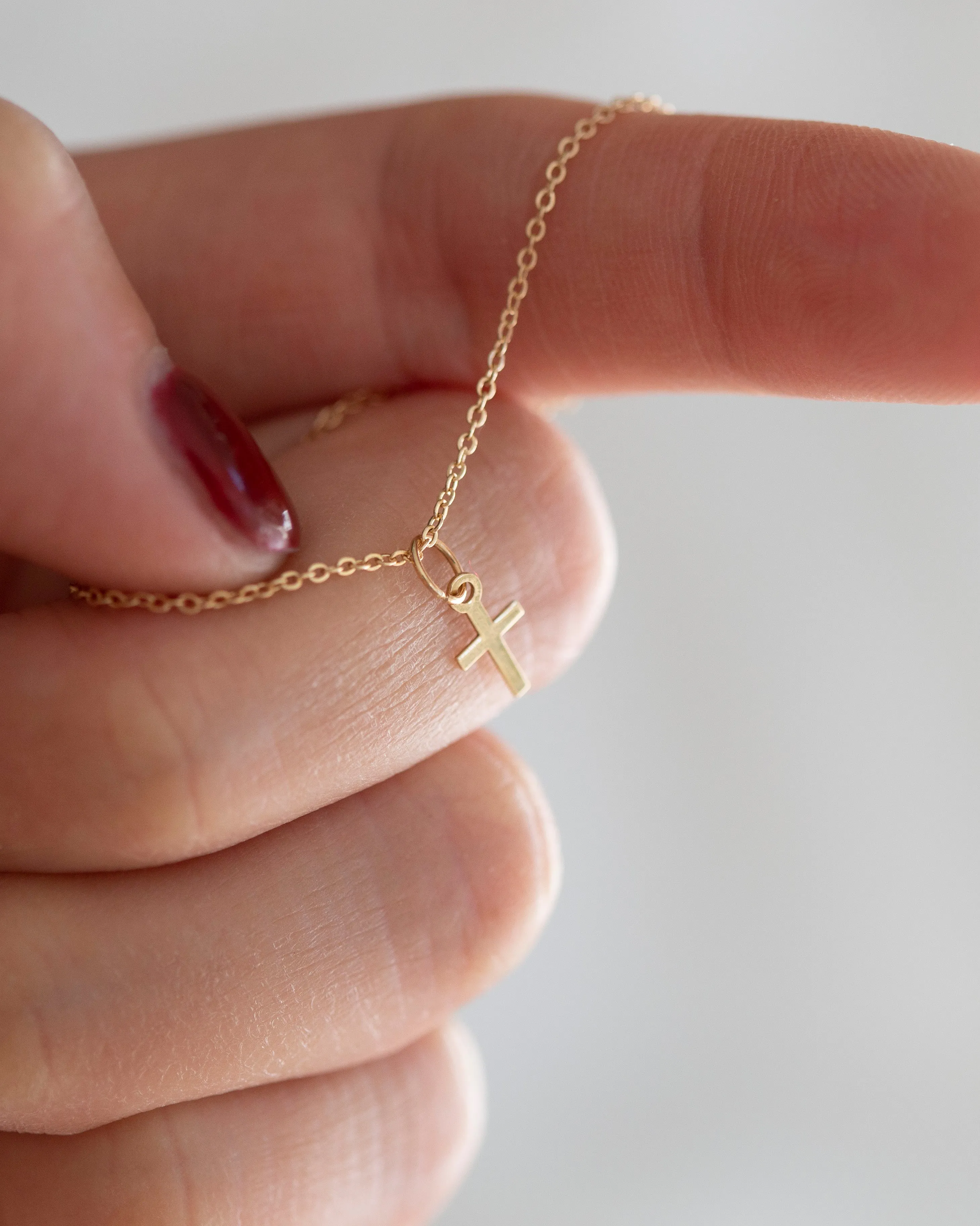 14k Gold Dainty Cross Charm Necklace