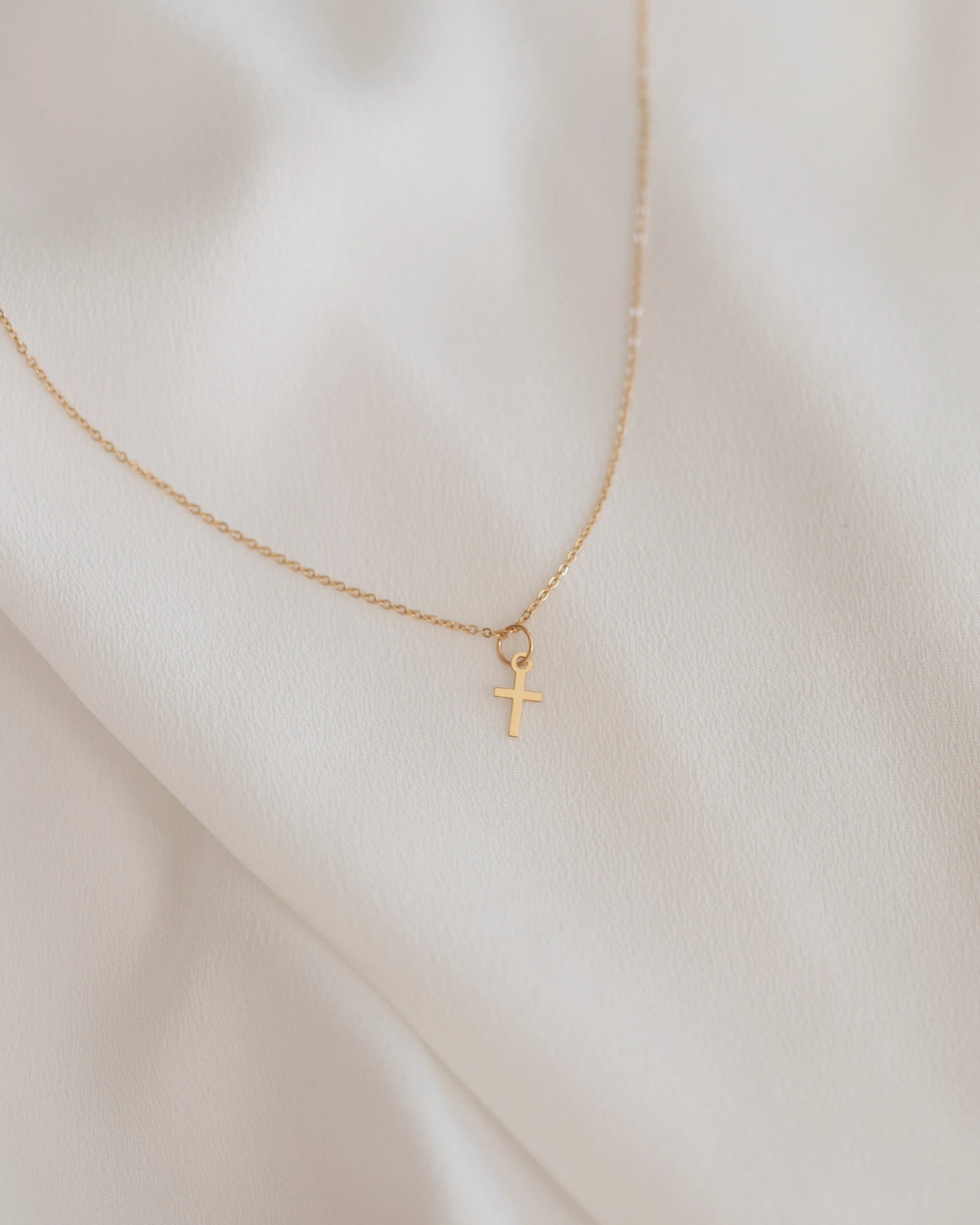14k Gold Dainty Cross Charm Necklace