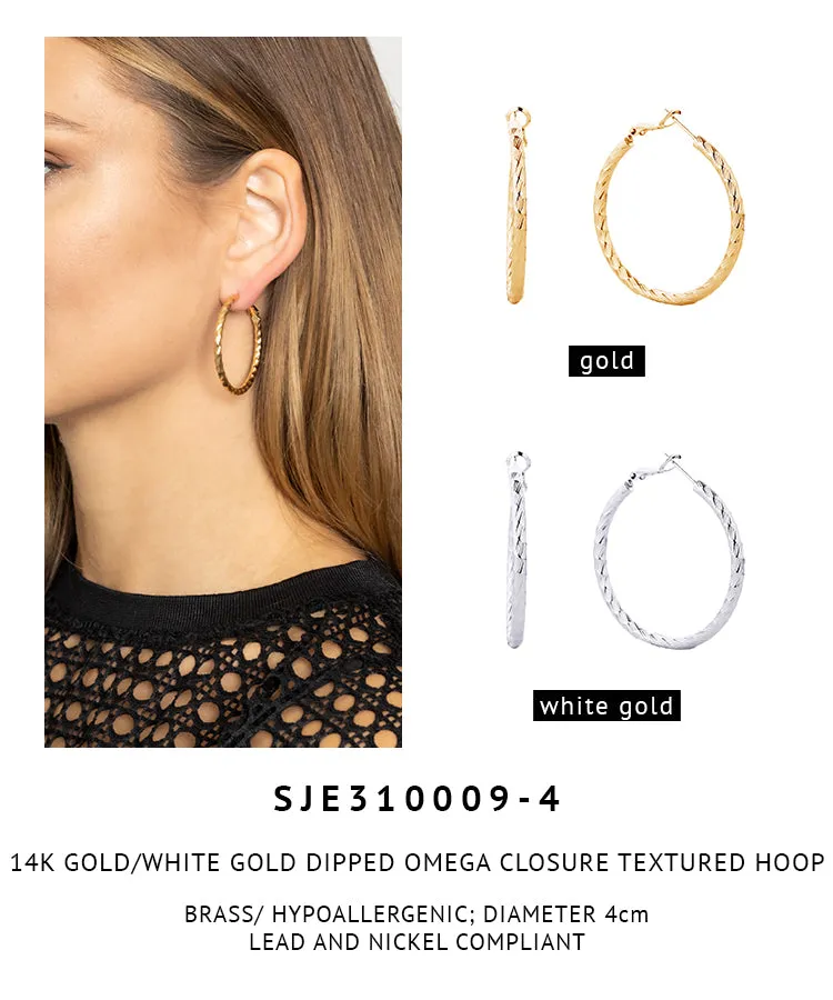 14K Gold Dipped Omega Closure Textured Hoop