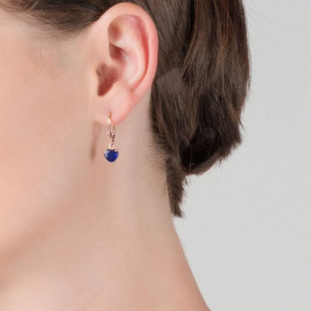 14K Solid Rose Gold Leverback Earrings Natural Sapphire Gemstone