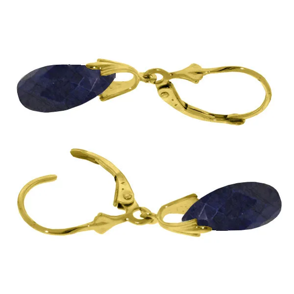 14K Solid Yellow Gold Leverback Earrings w/ Dyed Sapphires