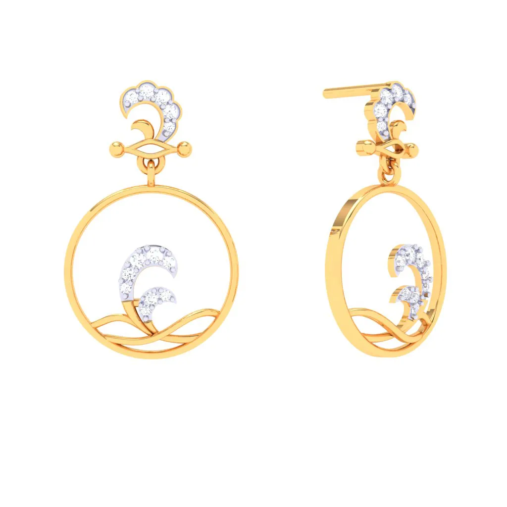 18k Water Droplet Themed Gold Diamond Earrings