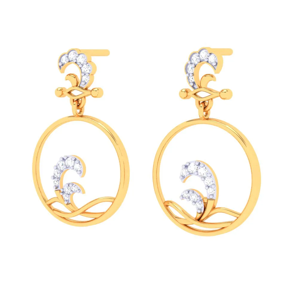 18k Water Droplet Themed Gold Diamond Earrings