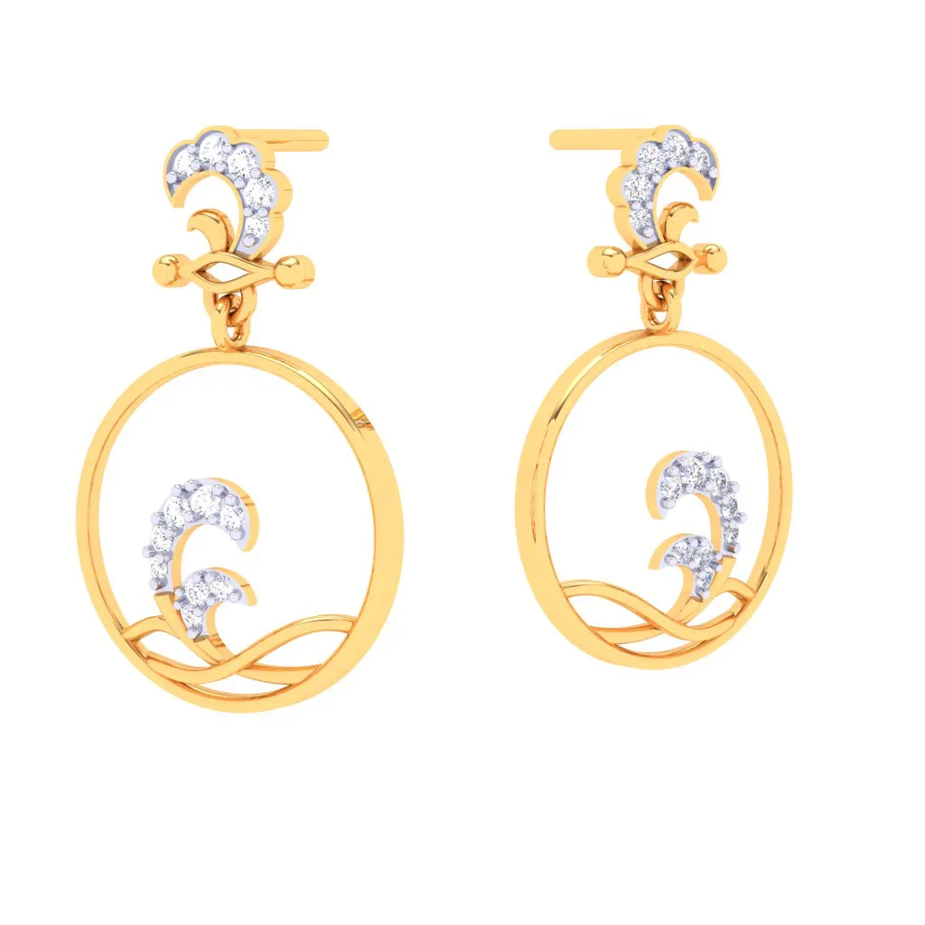 18k Water Droplet Themed Gold Diamond Earrings