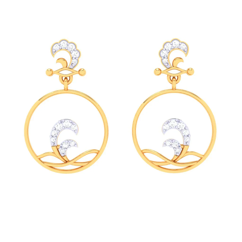 18k Water Droplet Themed Gold Diamond Earrings