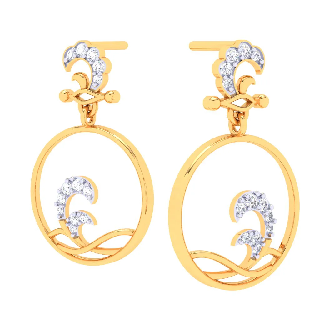 18k Water Droplet Themed Gold Diamond Earrings