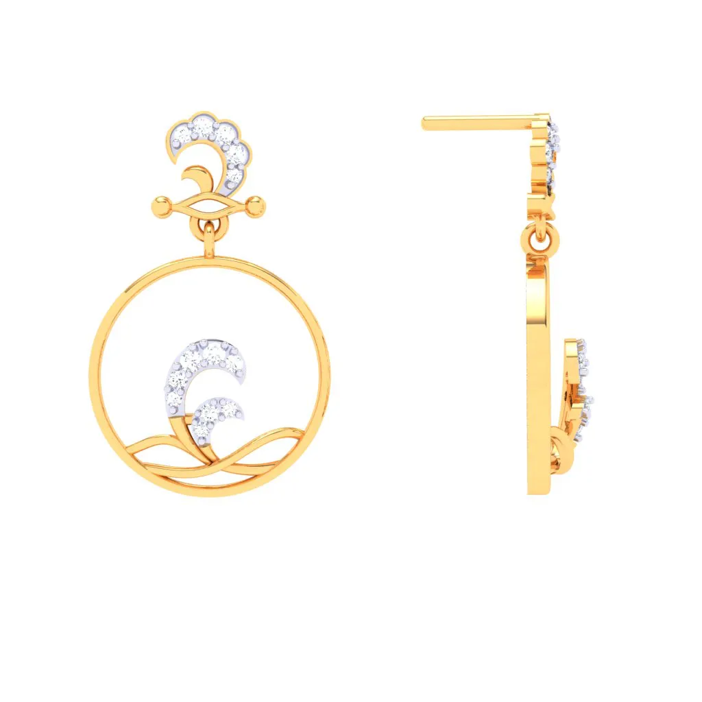 18k Water Droplet Themed Gold Diamond Earrings