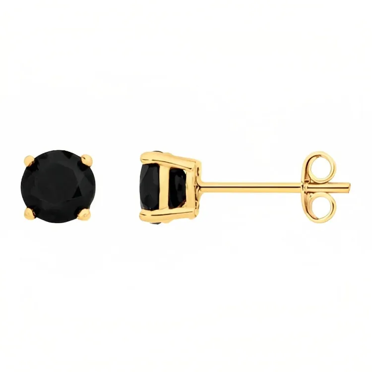 18k Yellow Gold 2 Pair Black Moissanite Round & Princess Cut Stud Earrings Plated 4mm By Paris Jewelry
