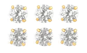 18k Yellow Gold Plated 1/2Ct Round White Sapphire Set Of Three Stud Earrings