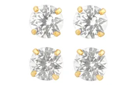 18k Yellow Gold Plated 1/2Ct Round White Sapphire Set Of Two Stud Earrings
