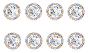 18k Yellow Gold Plated 2Ct Round White Sapphire Set Of Four Halo Stud Earrings