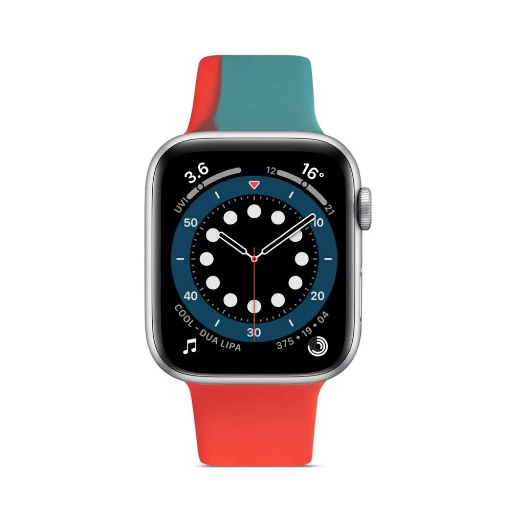 Apple Watch 40mm contrast color silicone watch strap - Red / White / Green / Size: S