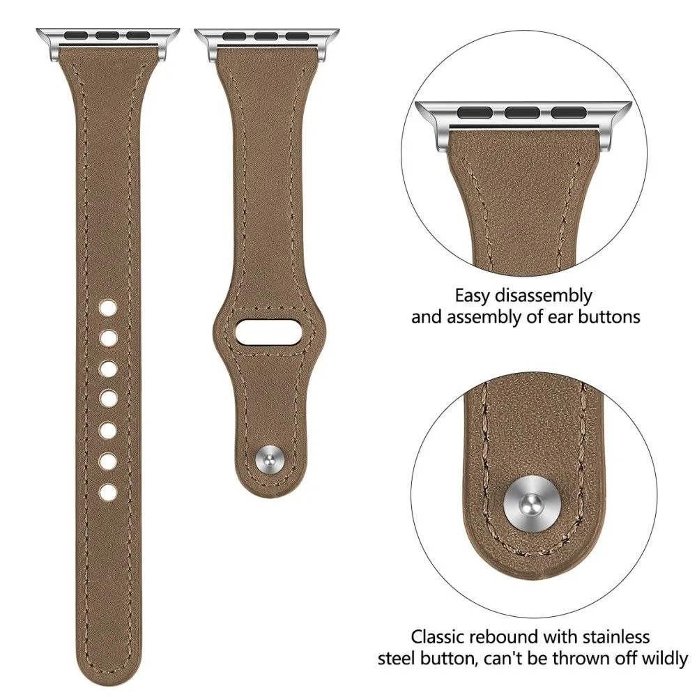 Apple Watch (45mm) stitching line genuine leather watch strap - Coffee / Size: L