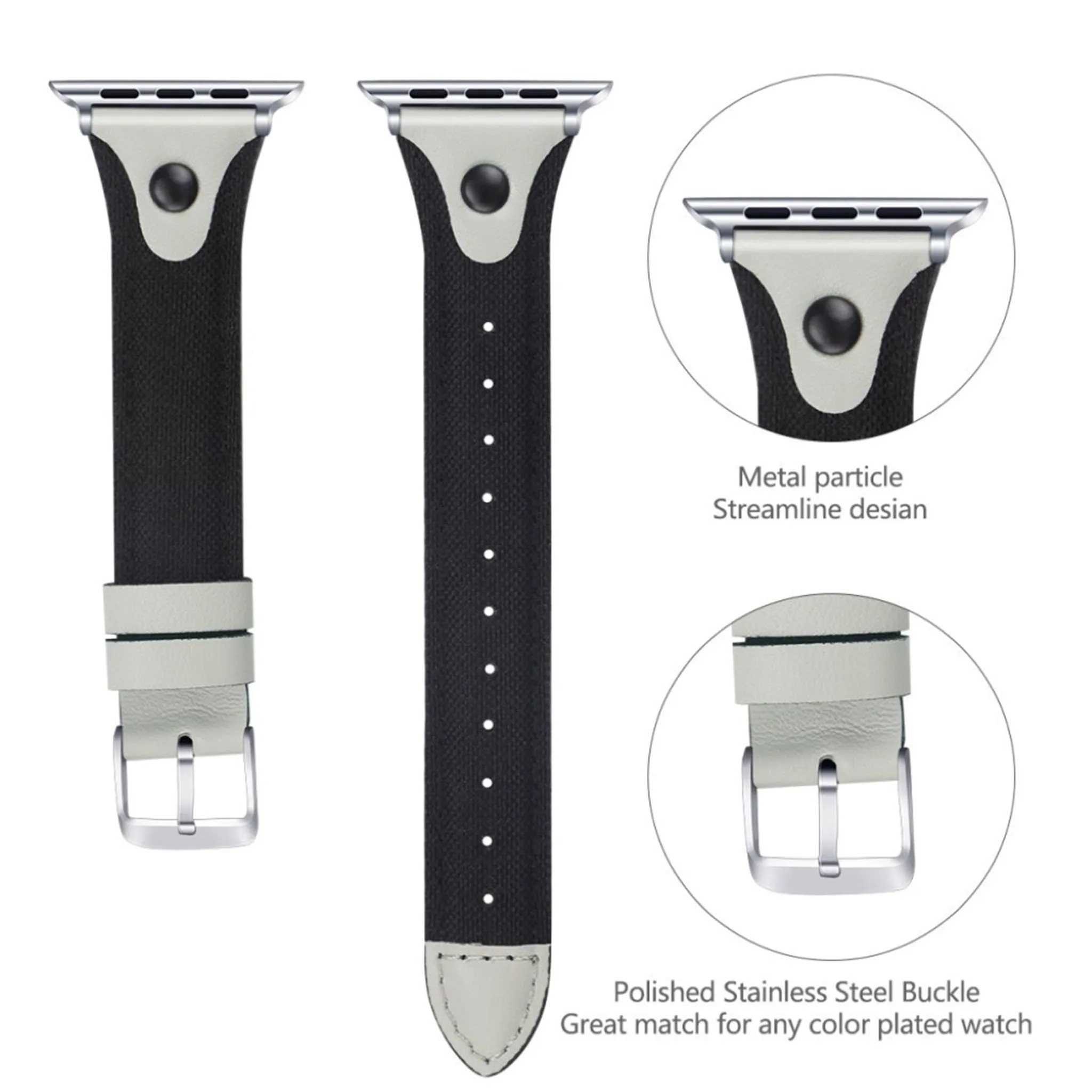 Apple Watch Series 5 / 4 44mm canvas genuine leather watch band - Black / Grey