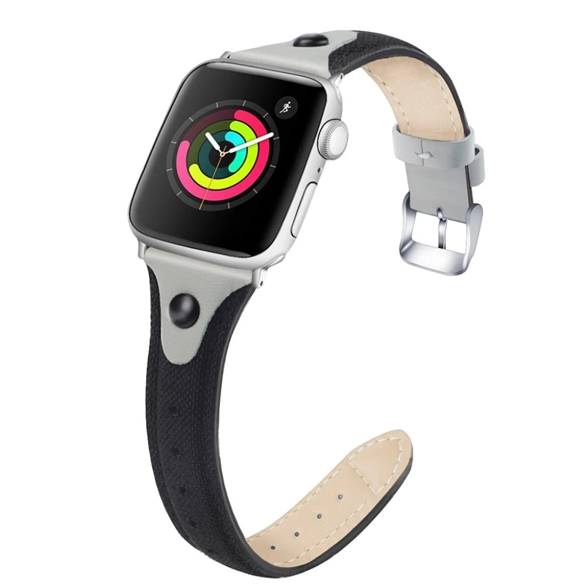 Apple Watch Series 5 / 4 44mm canvas genuine leather watch band - Black / Grey