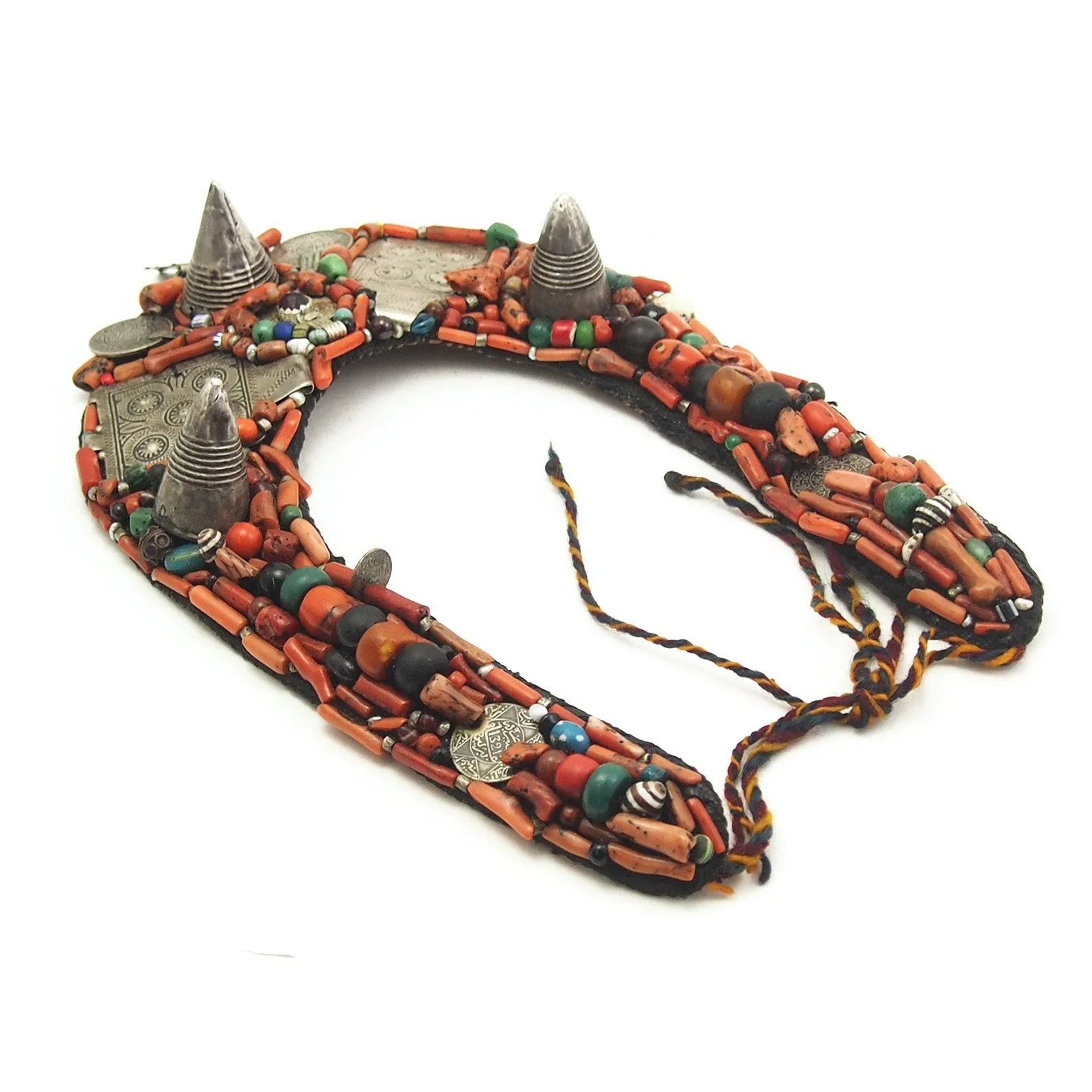 Berber Heirloom Coral/Silver Bib Necklace, B