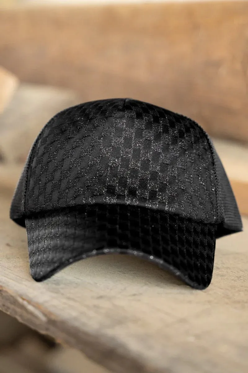 Black Glam Check  Baseball Cap
