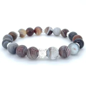 BOTSWANA AGATE & STERLING SILVER BEADED BRACELET-