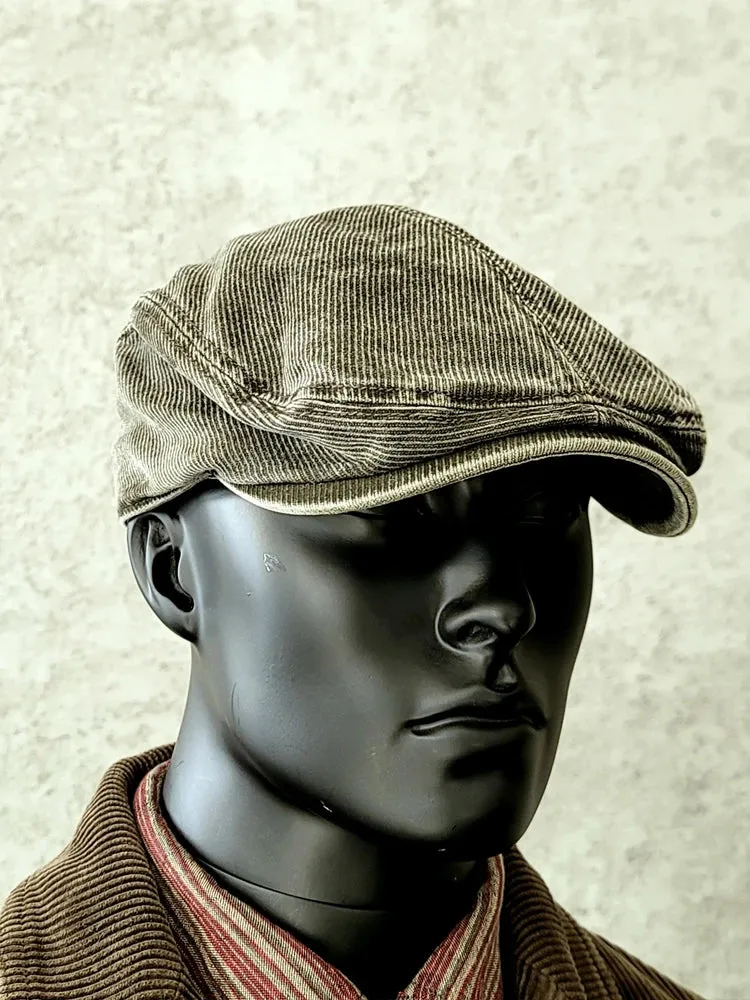 Corduroy Flat Cap - Distressed Vintage Beret - Casual Hat
