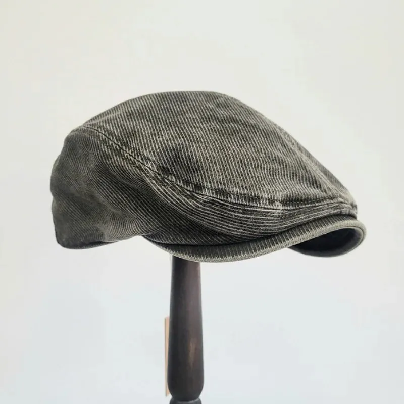 Corduroy Flat Cap - Distressed Vintage Beret - Casual Hat