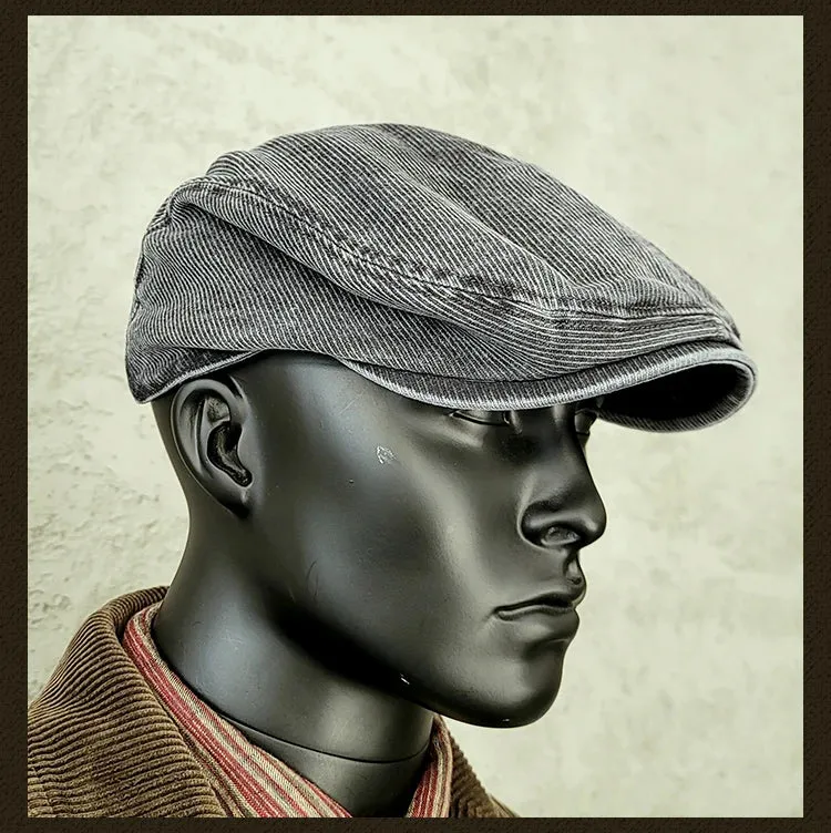 Corduroy Flat Cap - Distressed Vintage Beret - Casual Hat