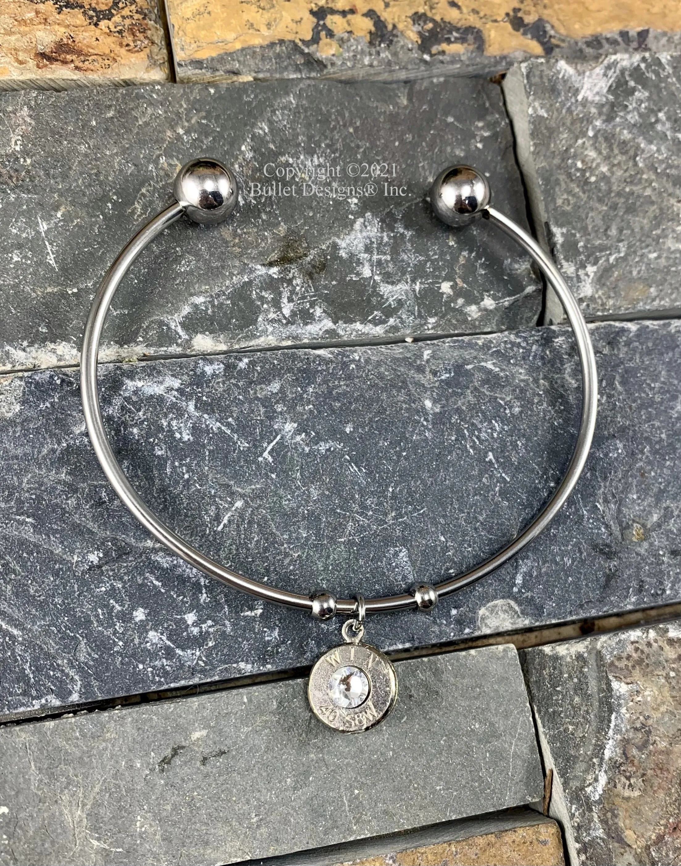 Custom Stainless Steel Adjustable Cuff Bullet Bracelet, 40 Caliber WIN, Pistol
