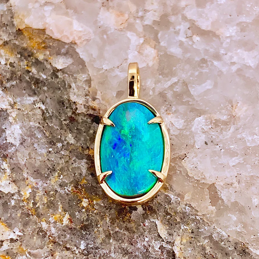 Custom Talisman Necklace - Yellow Gold, Coral & Opal Claw Prong Charm