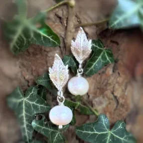 Elven Leaf and Pearl Silver Earrings