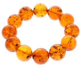 Exclusive Perfect Ball Genuine Baltic Amber Cognac Beaded Bracelet - BT0123