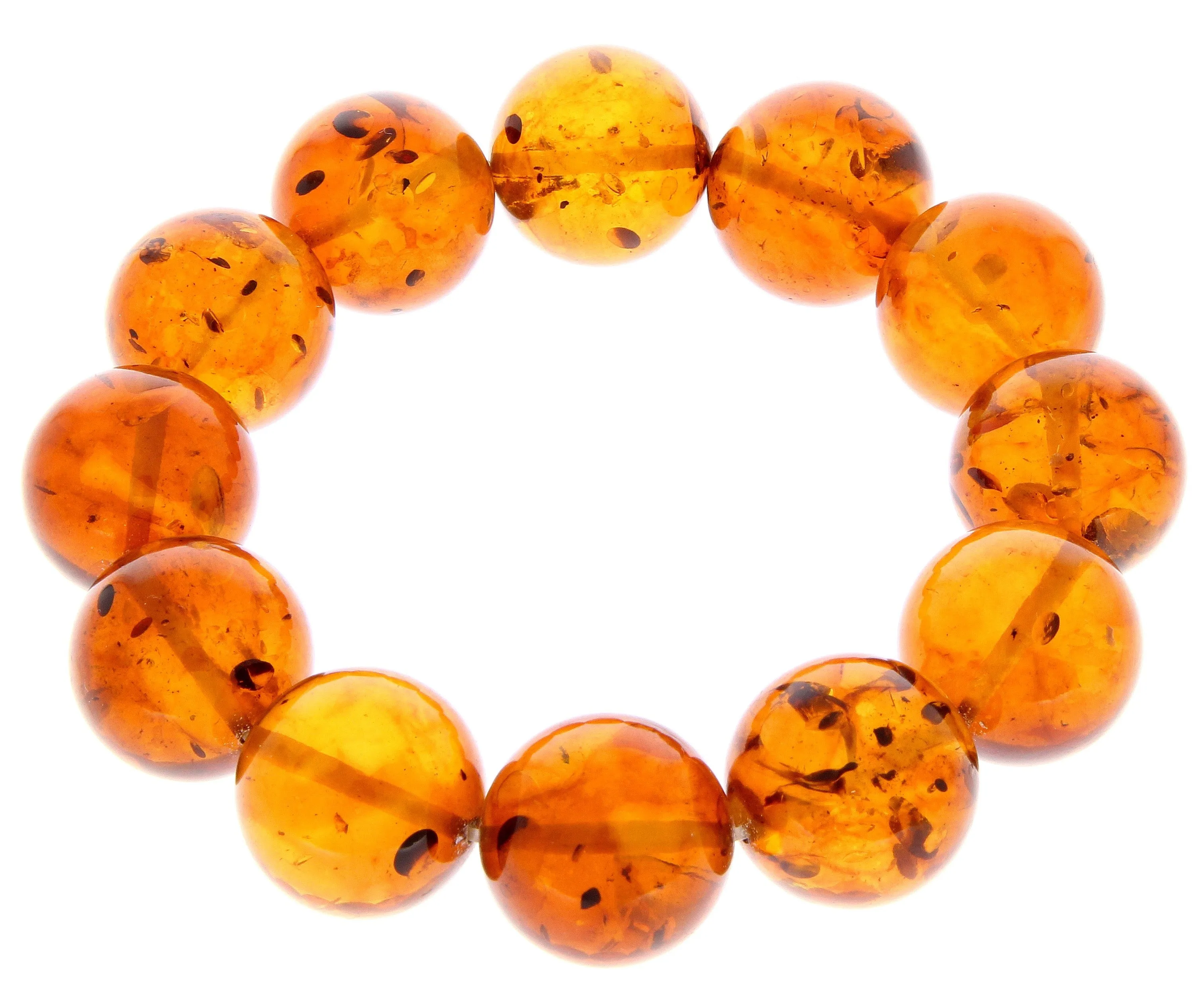 Exclusive Perfect Ball Genuine Baltic Amber Cognac Beaded Bracelet - BT0123