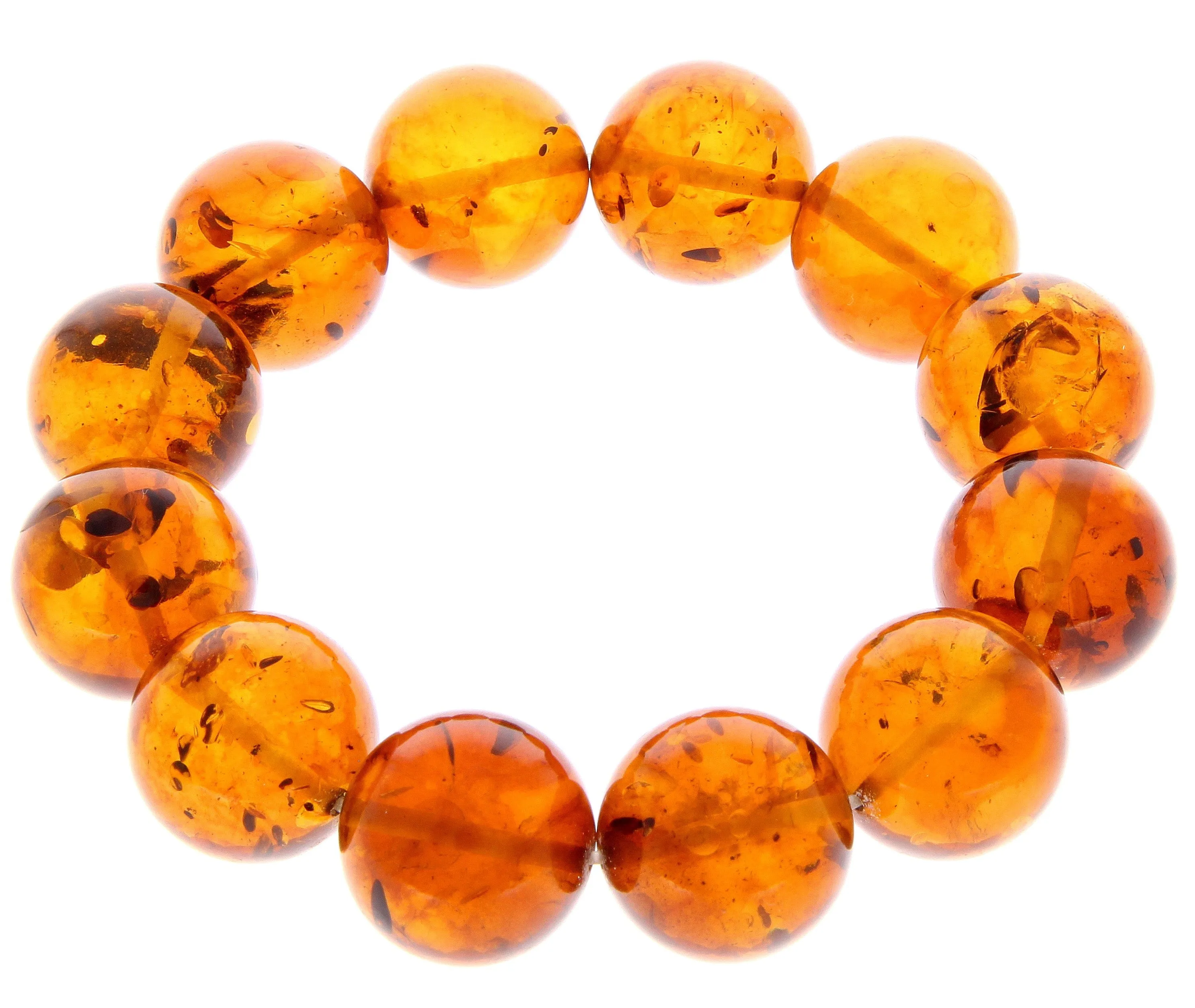 Exclusive Perfect Ball Genuine Baltic Amber Cognac Beaded Bracelet - BT0123