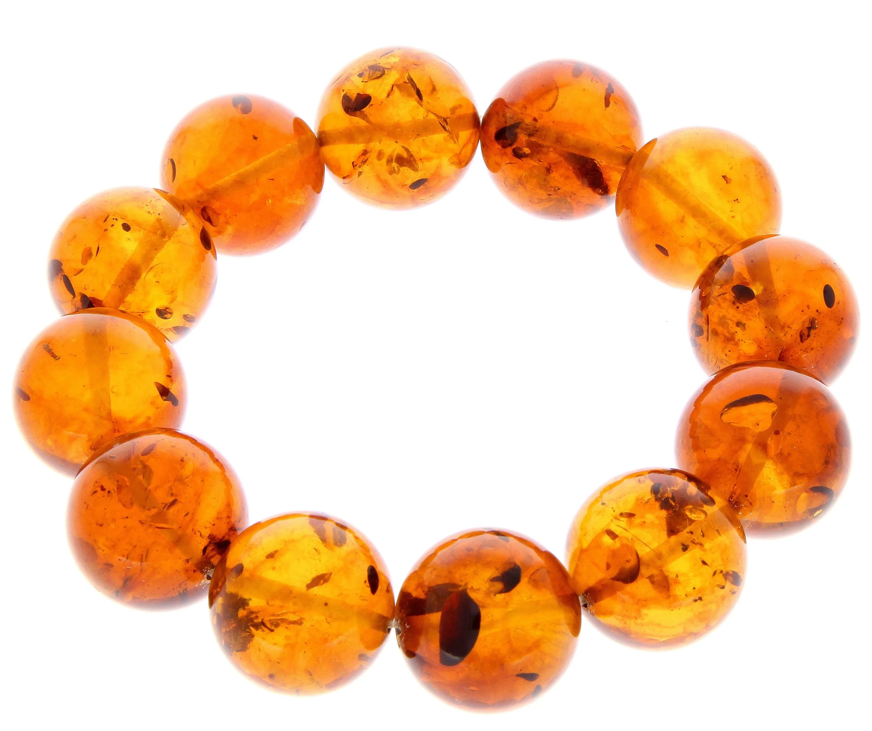 Exclusive Perfect Ball Genuine Baltic Amber Cognac Beaded Bracelet - BT0123