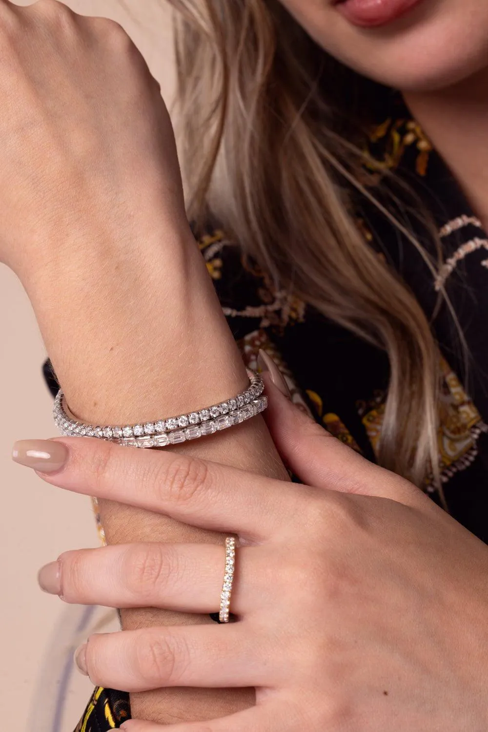 Extensible Emerald Cut Diamond Stretch Tennis Bracelet