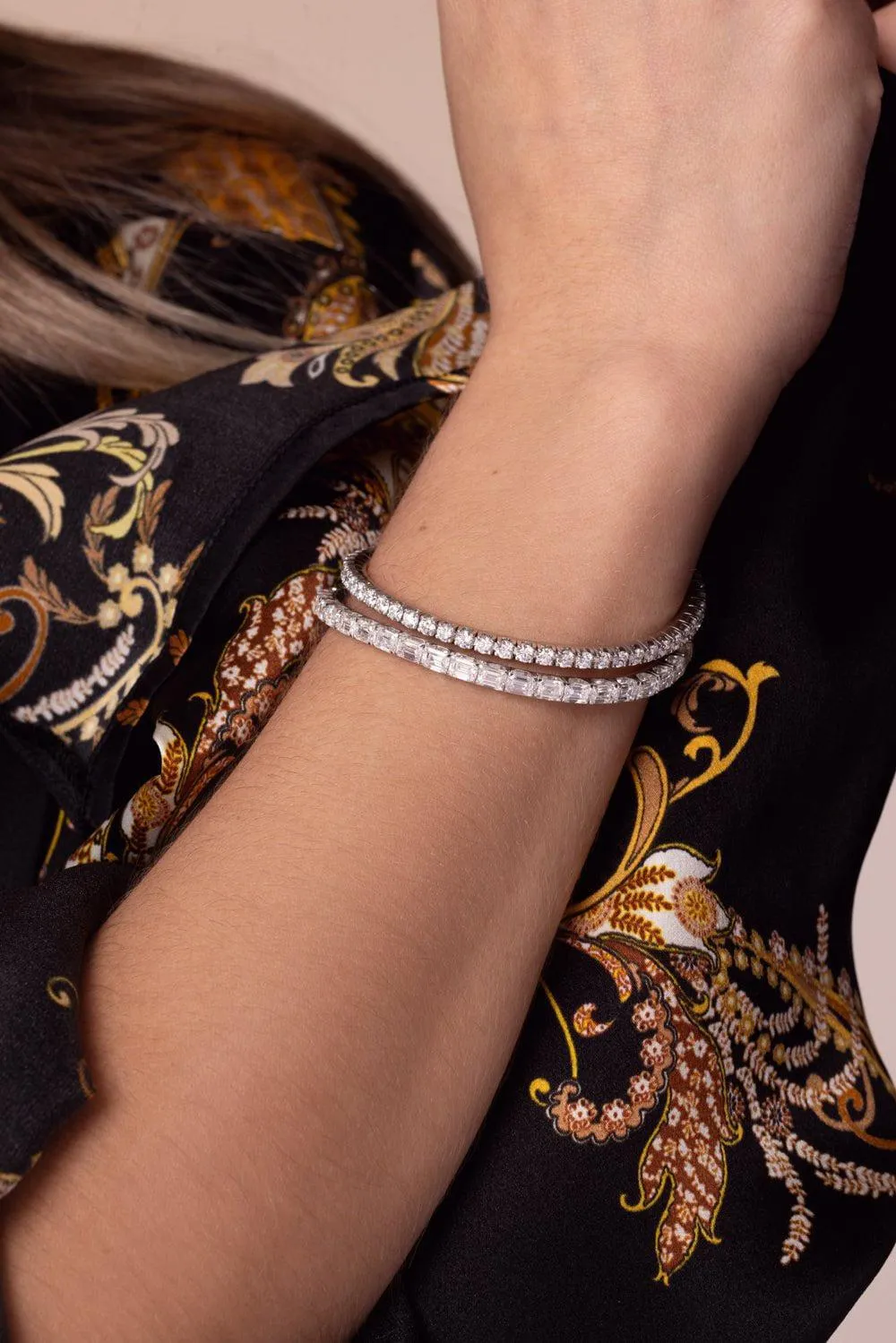Extensible Emerald Cut Diamond Stretch Tennis Bracelet