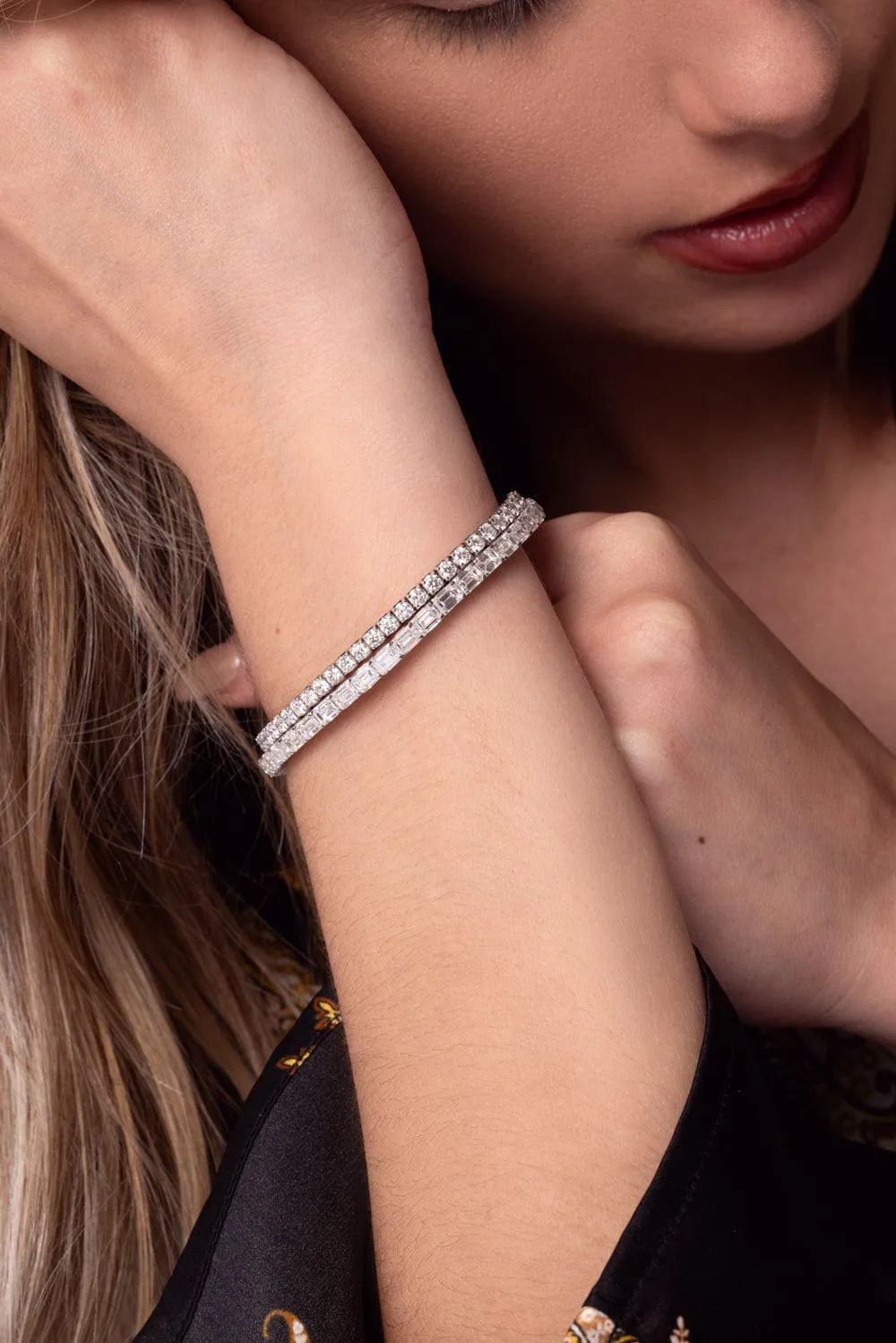 Extensible Emerald Cut Diamond Stretch Tennis Bracelet