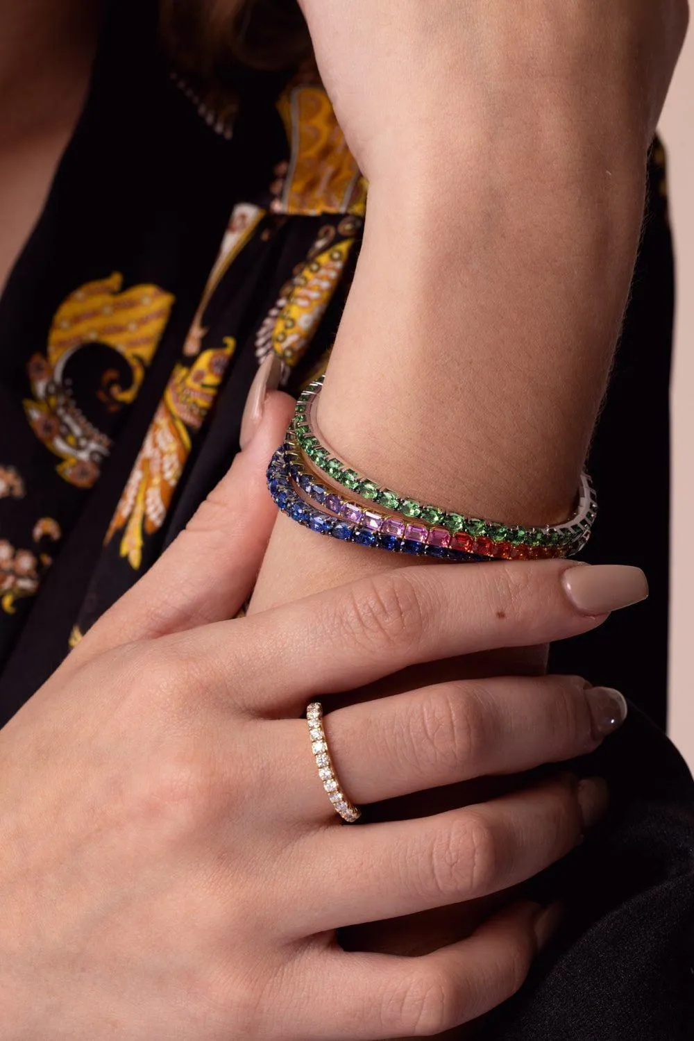Extensible Emerald Rainbow Stretch Tennis  Bracelet