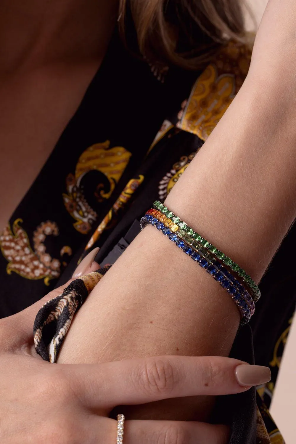 Extensible Emerald Rainbow Stretch Tennis  Bracelet
