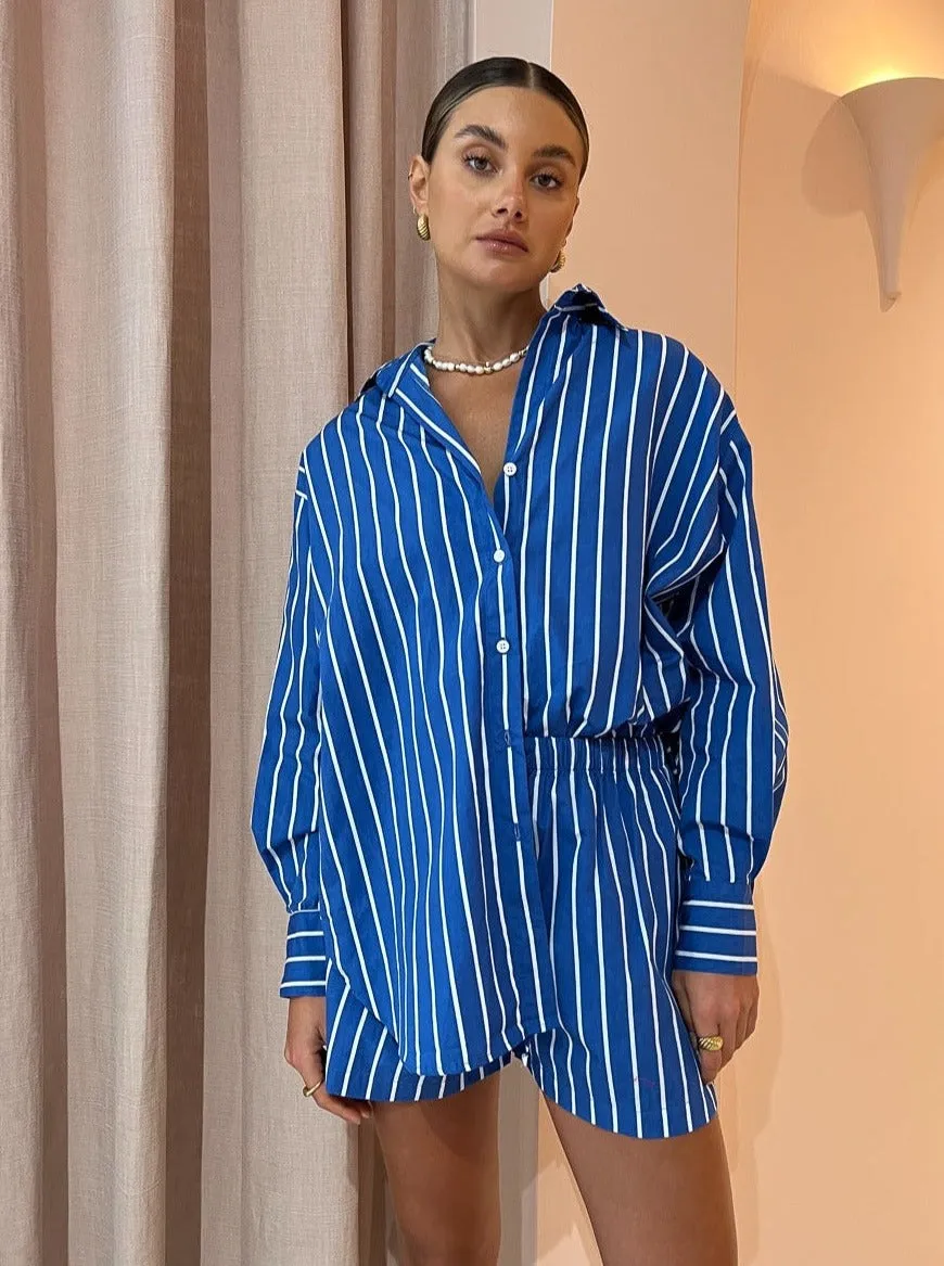 Faithfull the Brand Daija Shirt in Adia Stripe Print Blue