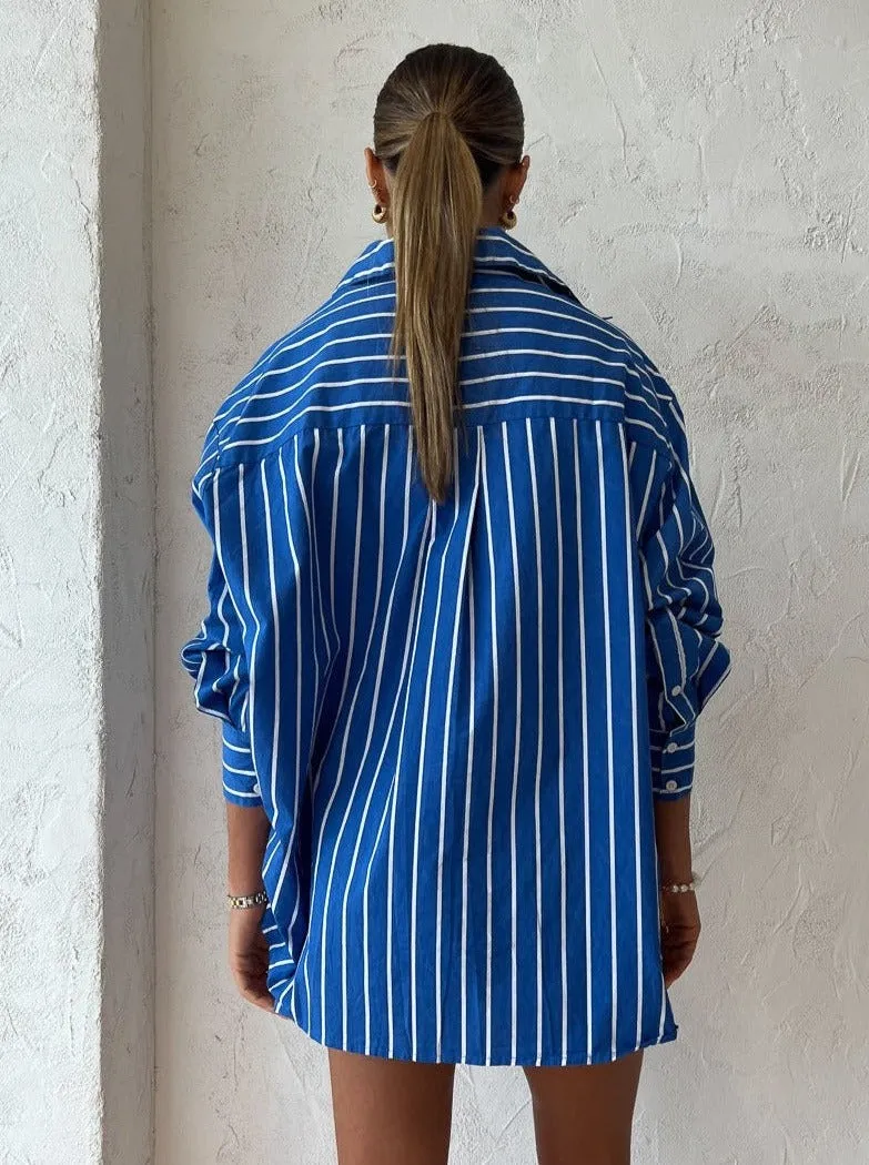 Faithfull the Brand Daija Shirt in Adia Stripe Print Blue