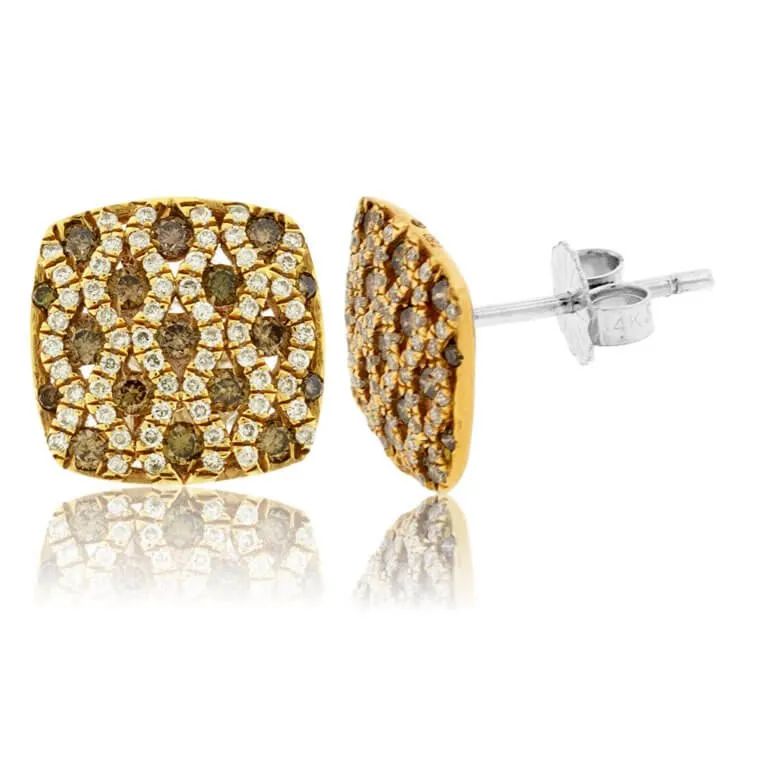 Fancy Color Brown Diamond & Diamond Post Style Earrings