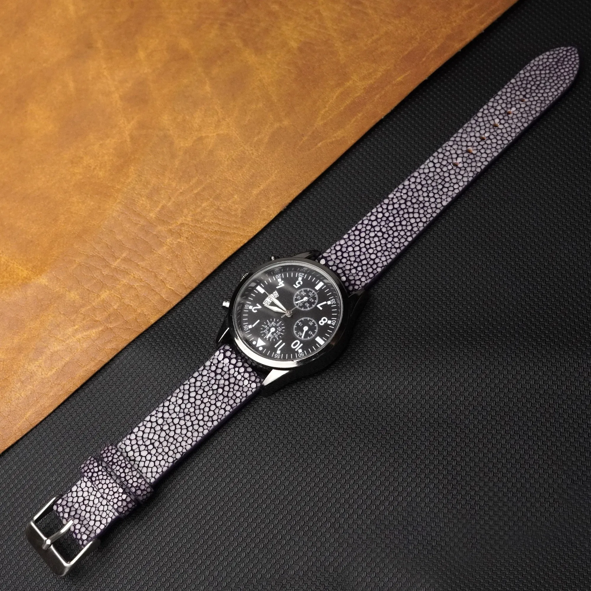 Flat Purple Stingray Leather Watch Band