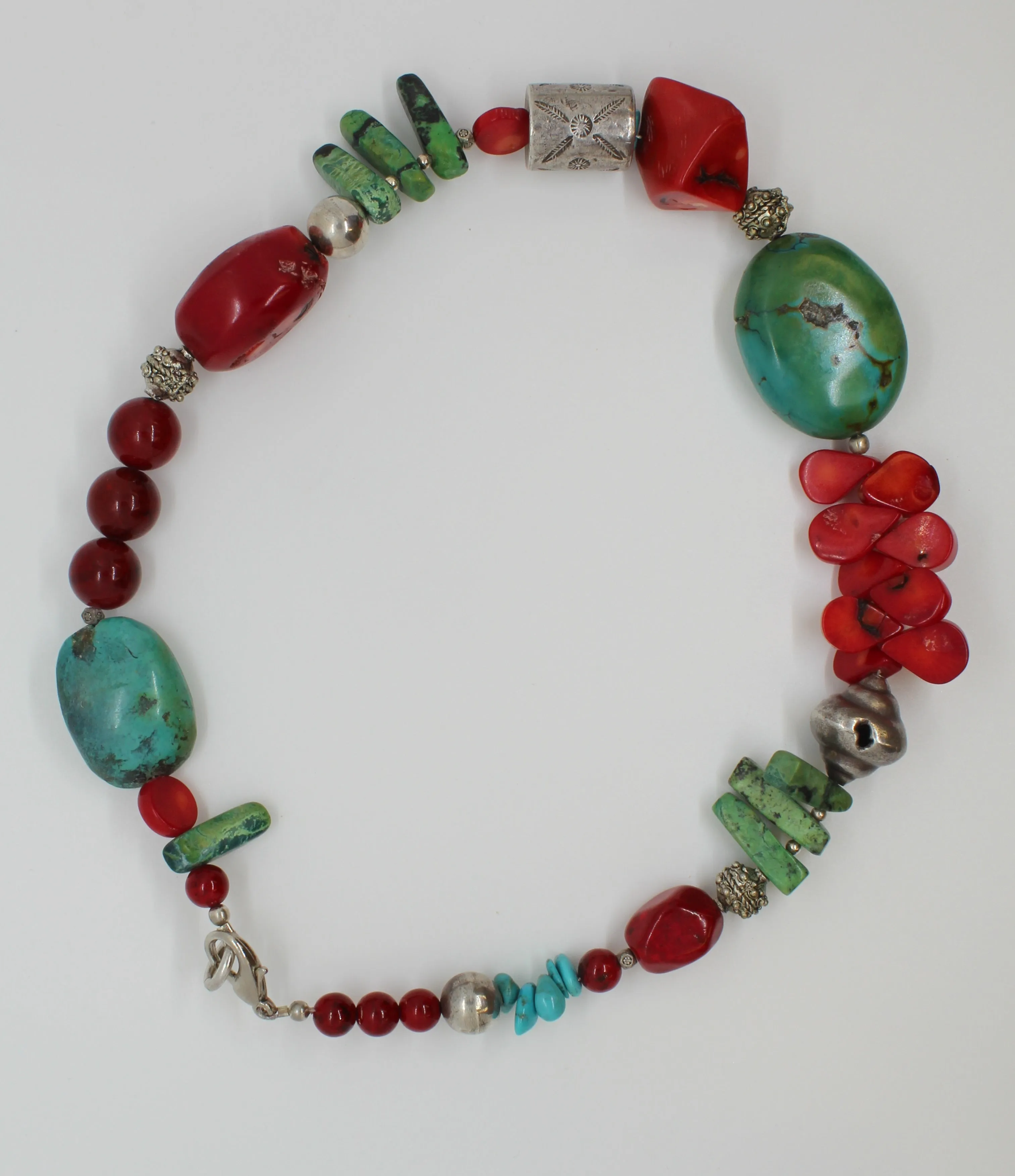 Necklace, Natural Coral and Turquoise Necklace and Silver
