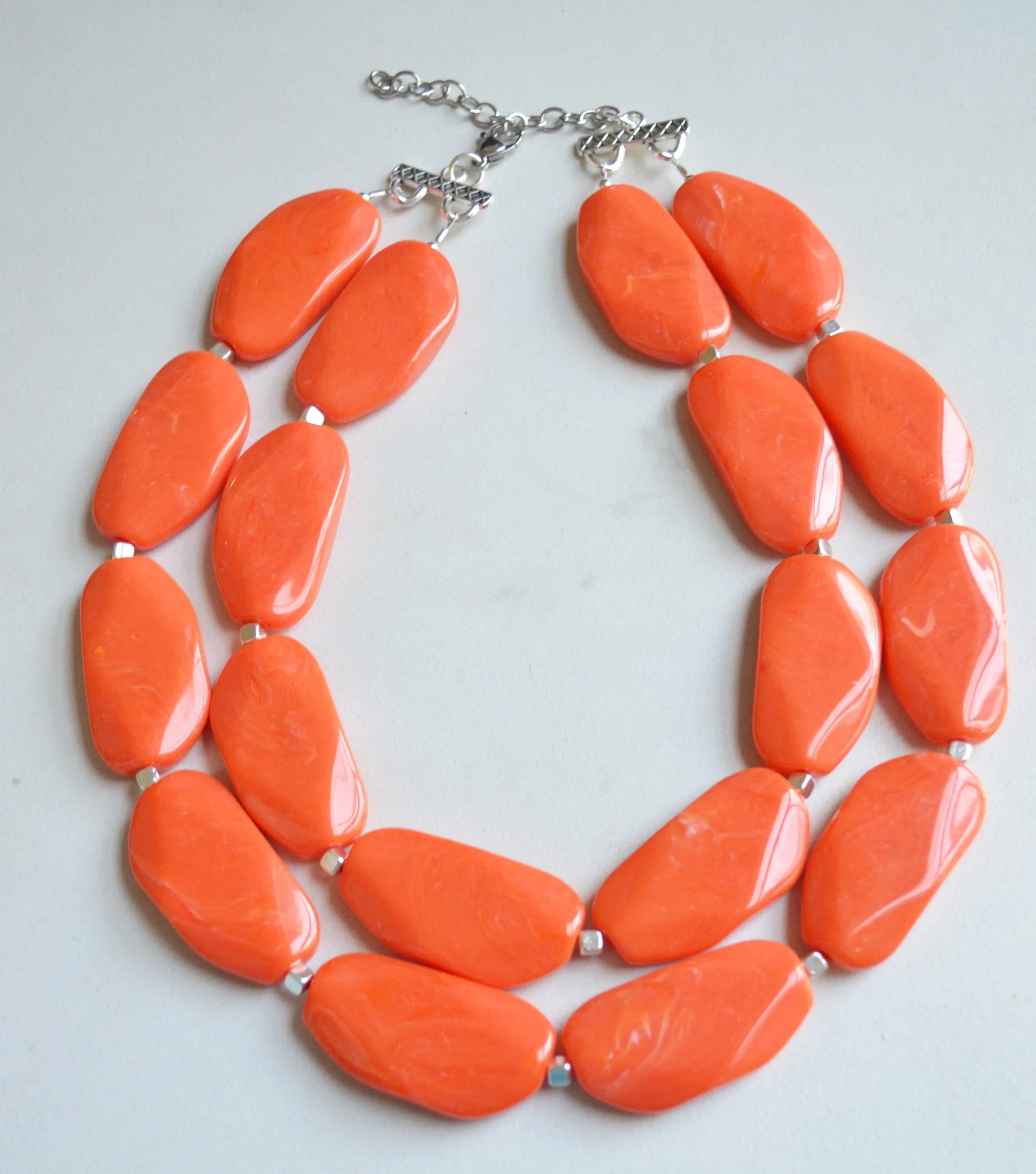 Orange Coral Acrylic Beaded Chunky Multi Strand Necklace - Miranda