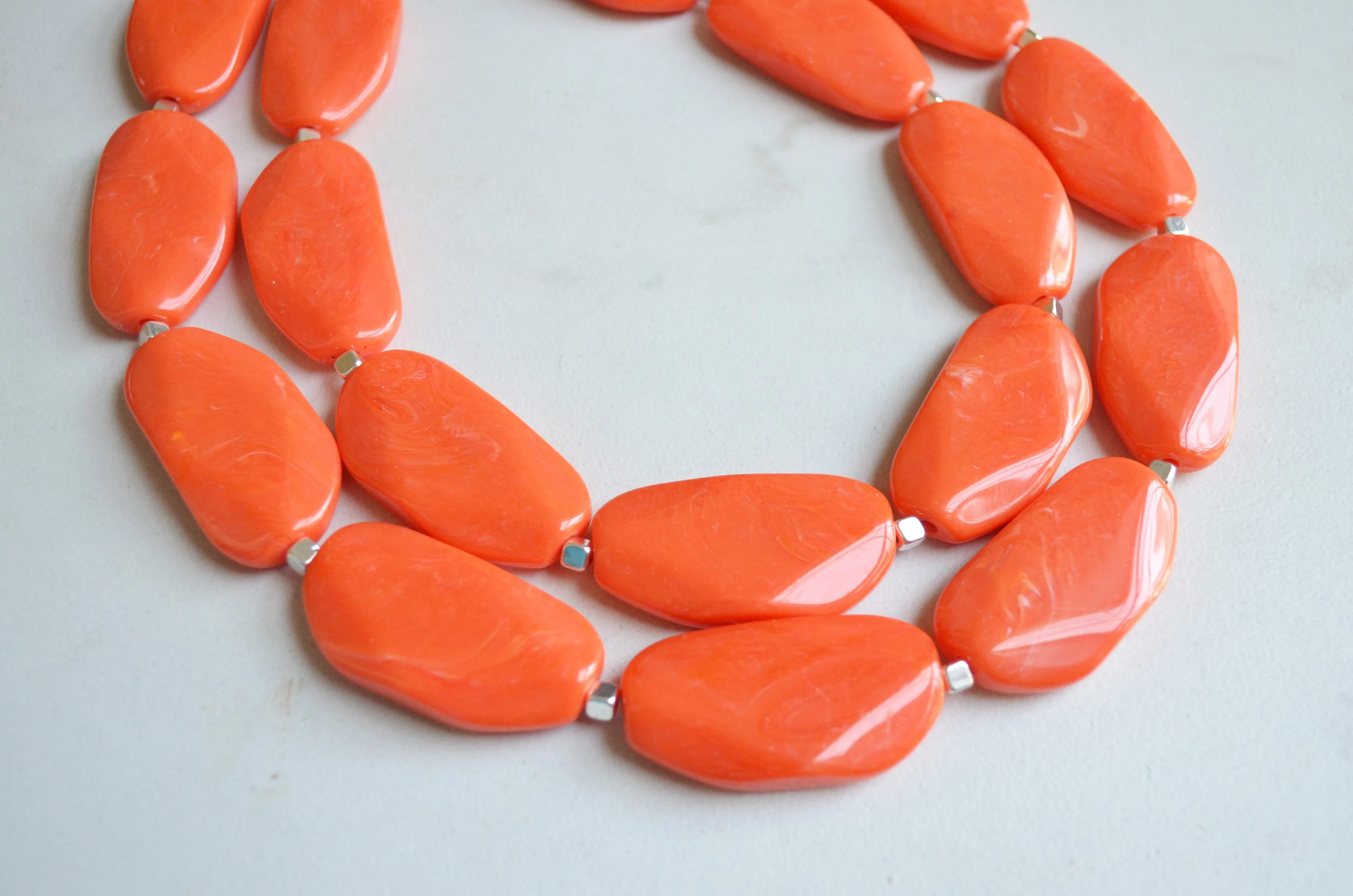 Orange Coral Acrylic Beaded Chunky Multi Strand Necklace - Miranda