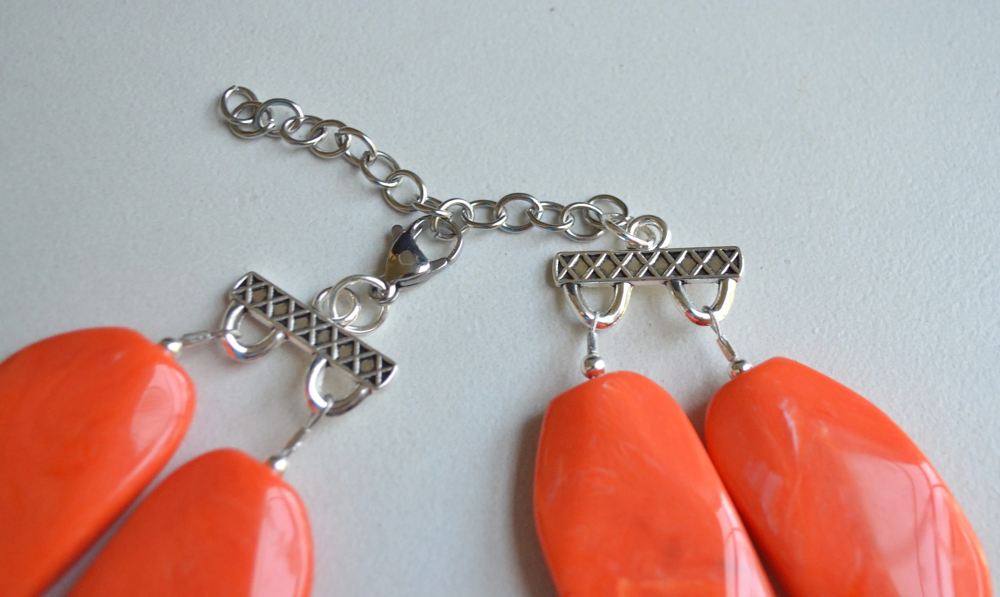 Orange Coral Acrylic Beaded Chunky Multi Strand Necklace - Miranda
