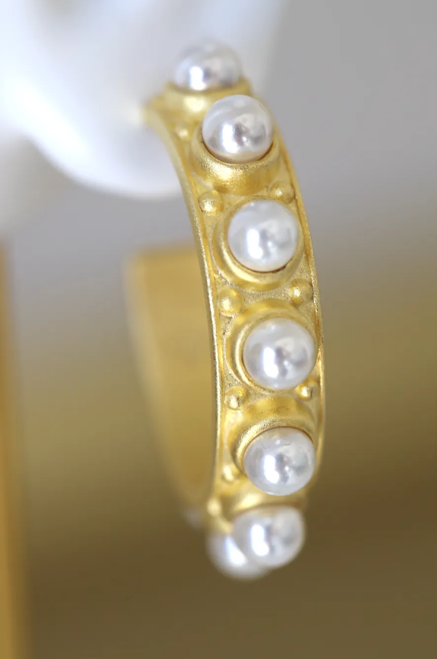 Pearl Hoops In Gold
