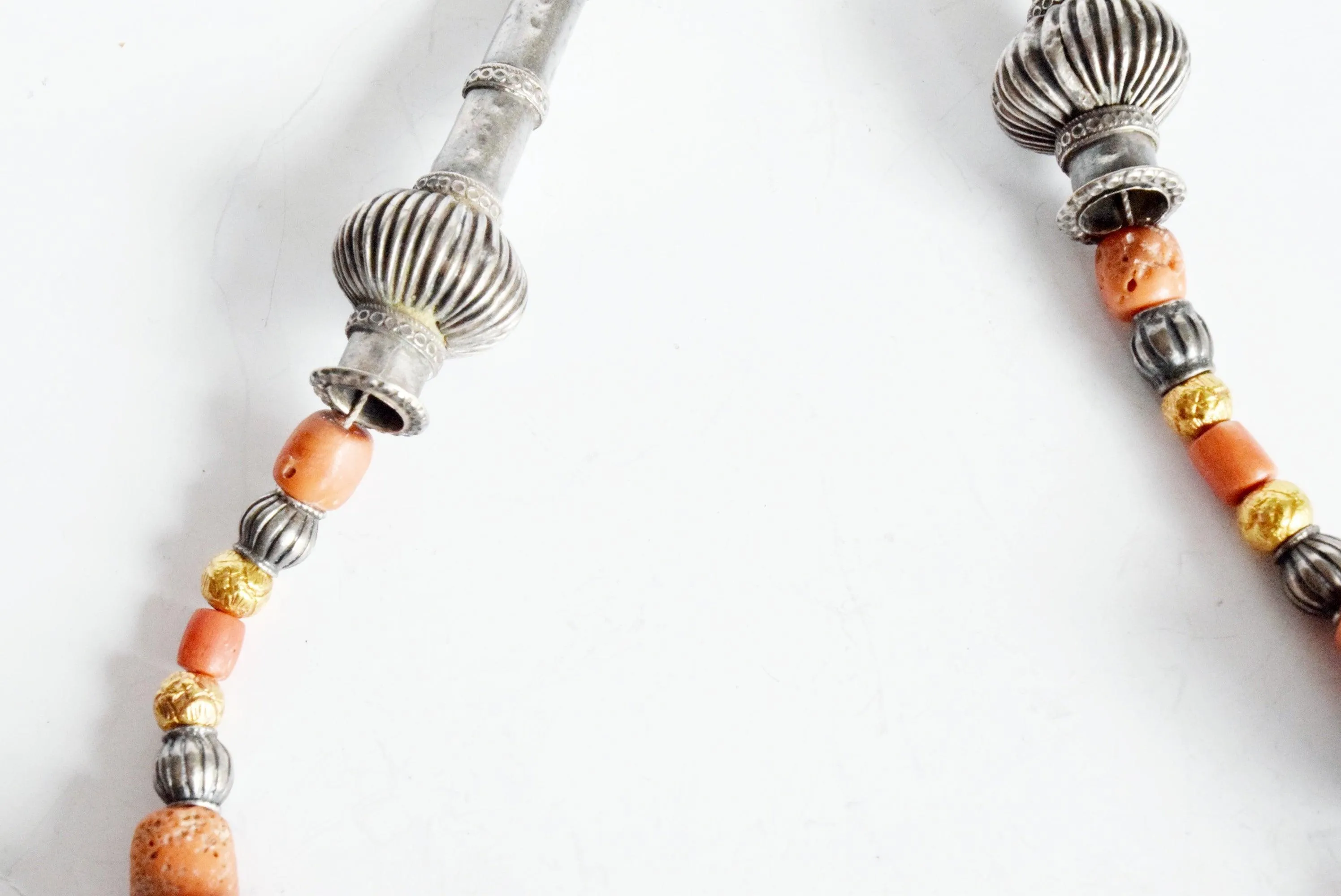 Silver and Coral Necklace with Vintage Amulet