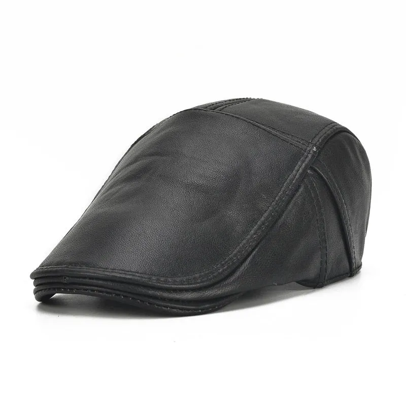 Solid Cowhide Genuine Leather Beret Hat Boina Masculina Flat Cap Beret Homme High Quality Berets Cap Men