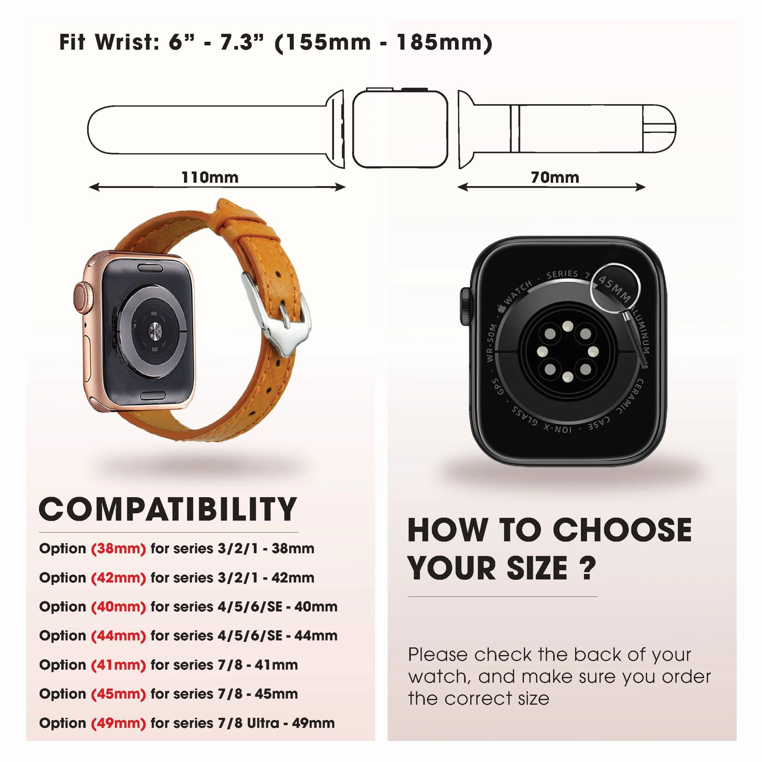Tan Flat Ostrich Leather Band Compatible Apple Watch Iwatch 42mm Screen Protector Case Gold Adapter Replacement Strap For Smartwatch Series 1 2 3 Leather Handmade AW-182G-W-42MM